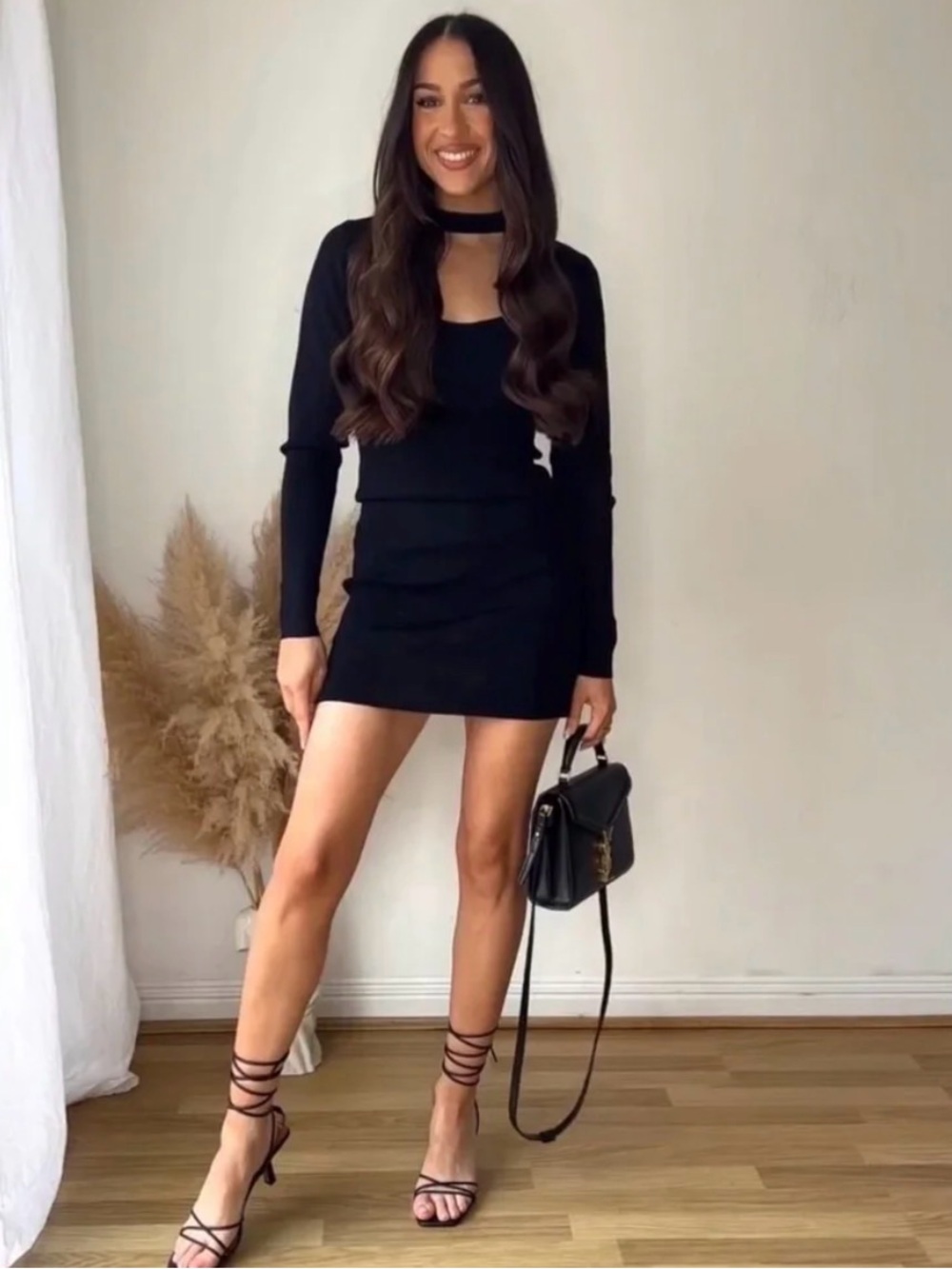 NWOT // Zara - Black Choker Ribbed Long-Sleeve Dress